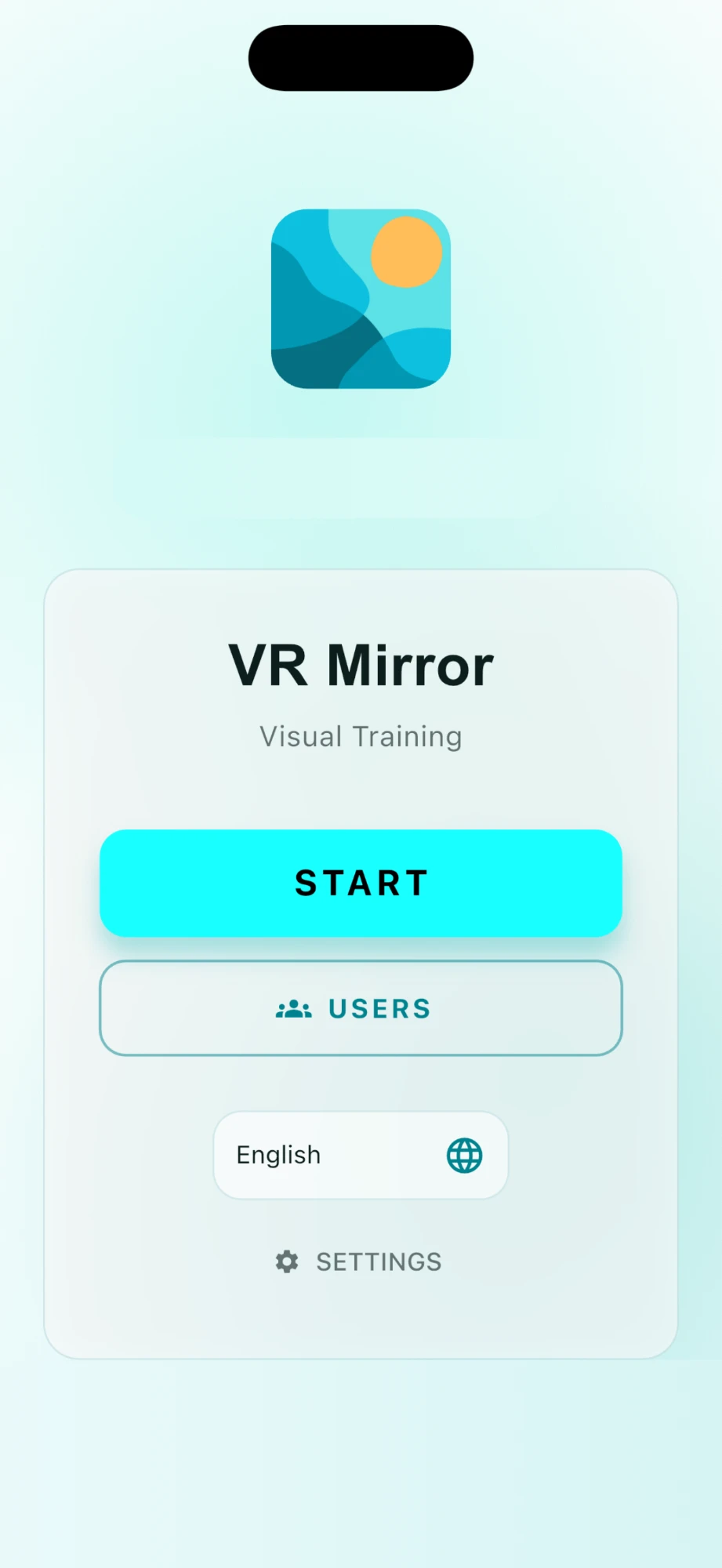 VR Mirror — pantalla de inicio